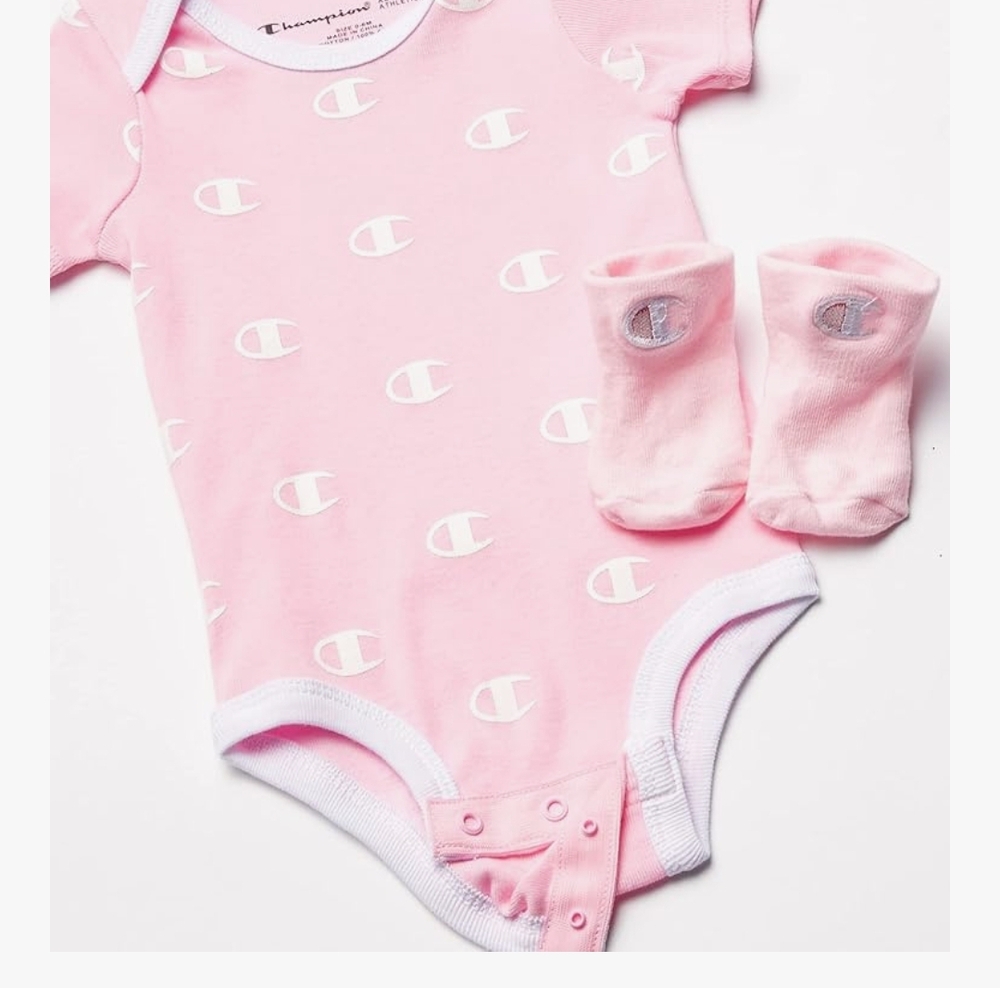 Champion Pink Baby Bodysuit with Hat And Booties